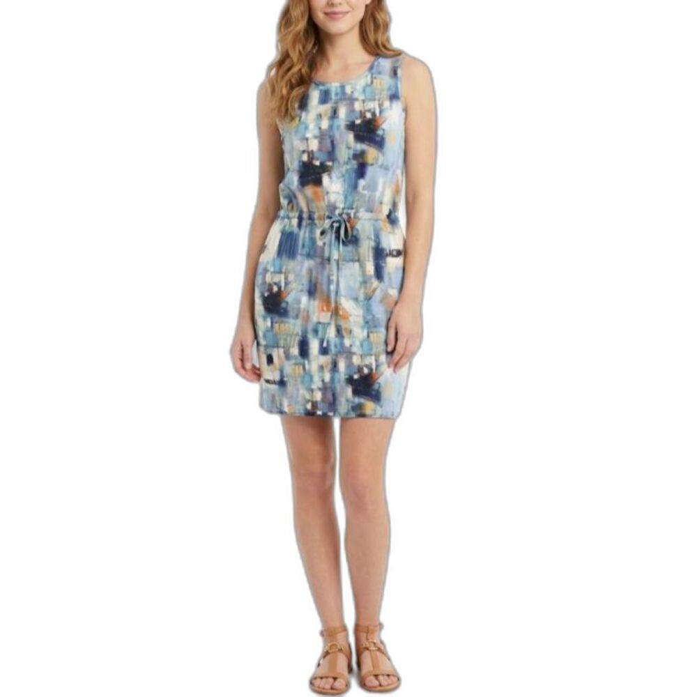 Coco Y Club Women's Blue Watercolor Abstract Scoop-Neck Sleeveless Mini Dress S